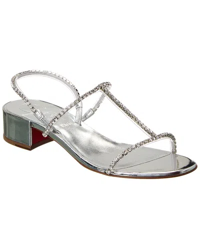 Christian Louboutin Simple Queenie 25 Leather Slingback Sandal In Silver