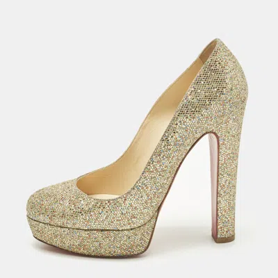 Pre-owned Christian Louboutin Simple Size 38 Multicolor Glitter Platform Pumps