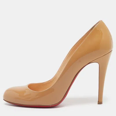 Pre-owned Christian Louboutin Simple Size 38.5 Beige Patent Leather Pumps In Sand