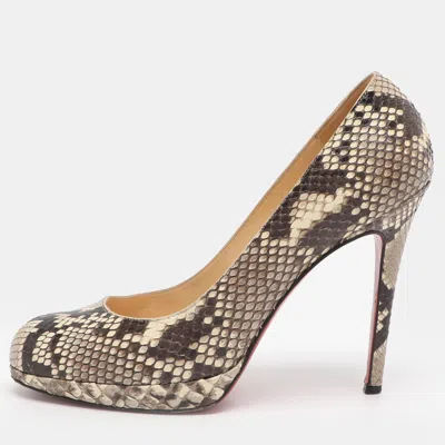 Pre-owned Christian Louboutin Simple Size 38.5 Brown/beige Python Pumps