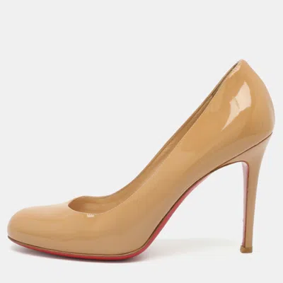 Pre-owned Christian Louboutin Simple Size 39 Beige Patent Leather Pumps In Sand