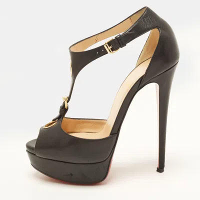 Pre-owned Christian Louboutin Size 36 Black Leather T-bar Platform Sandals