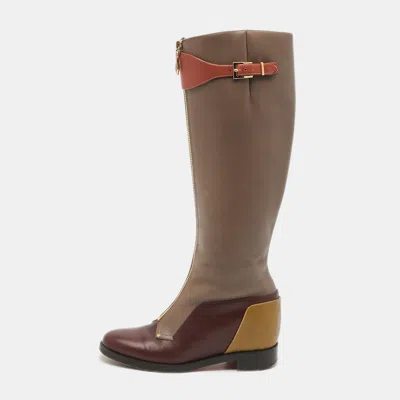 Pre-owned Christian Louboutin Size 36 Multicolor Leather Front Zip Knee Length Riding Boots