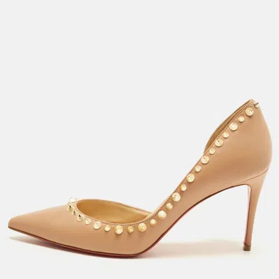 Pre-owned Christian Louboutin Size 37.5 Beige Leather D'orsay Pumps