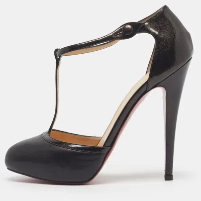 Pre-owned Christian Louboutin Size 37.5 Black Leather And Patent Leather Mary Jane Pumps