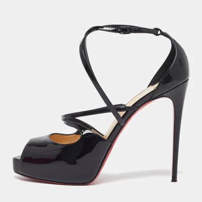 Pre-owned Christian Louboutin Size 38 Black Patent Leather Ankle Strap Sandals