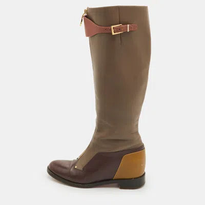 Pre-owned Christian Louboutin Size 38 Multicolor Leather Front Zip Knee Length Riding Boots