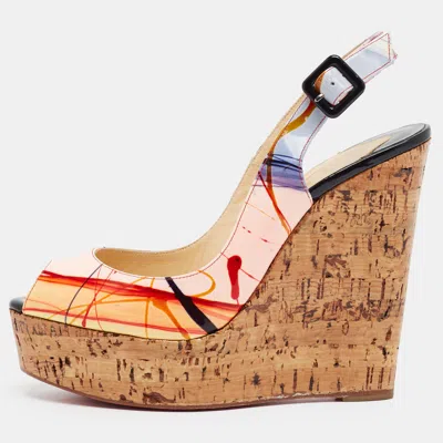 Pre-owned Christian Louboutin Size 38 Multicolor Patent Leather Wedge Pumps