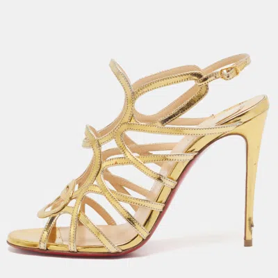 Pre-owned Christian Louboutin Size 38.5 Gold Leather Gladiator Sandals