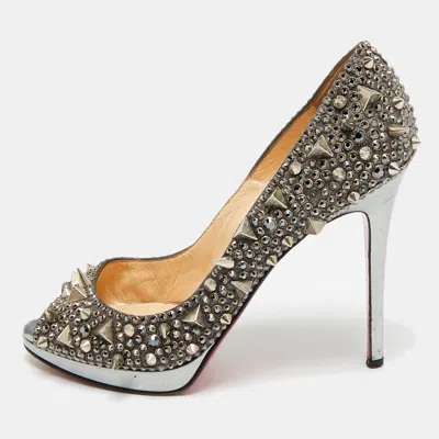 Pre-owned Christian Louboutin Size 38.5 Silver Glitter Peep Toe Pumps