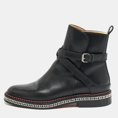 Pre-owned Christian Louboutin Size 39 Black Leather Chain Midsole Combat Boots