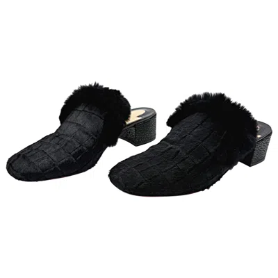 Pre-owned Christian Louboutin Size 39 Pony Hair + Rabbit Fur Relaxed Boudiva Mules Slides In Black