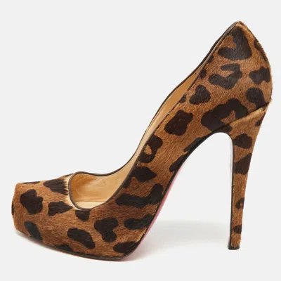 Pre-owned Christian Louboutin Size 39.5 Brown Leopard Print Calf Hair Platform Pumps