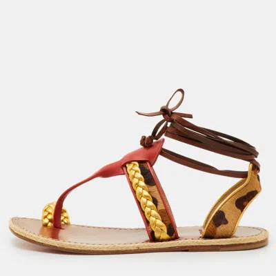 Pre-owned Christian Louboutin Size 40 Multicolor Calf Hair And Leather Ankle Strap Espadrille Flats
