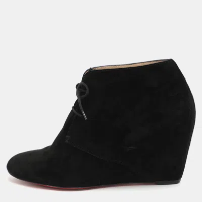 Pre-owned Christian Louboutin Size 41 Black Suede Lace Up Booties