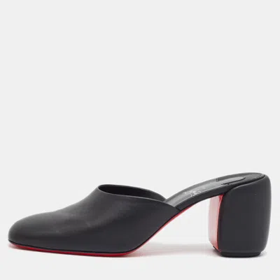 Pre-owned Christian Louboutin Size 42 Black Leather Block Heel Mules