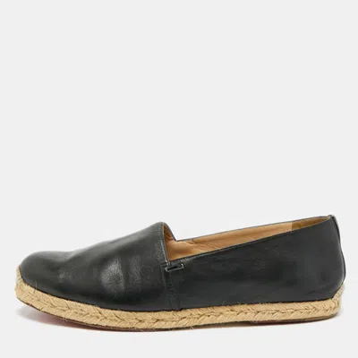 Pre-owned Christian Louboutin Size 43 Black Leather Slip On Espadrille Flat