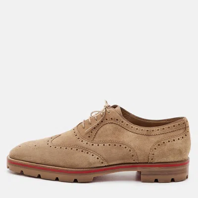 Pre-owned Christian Louboutin Size 44 Tan Brogue Suede Lace Up Wingtip Oxfords