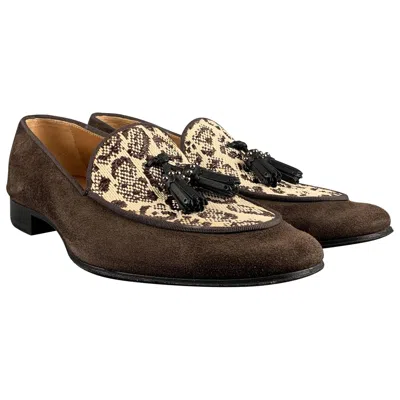 Pre-owned Christian Louboutin Size 9 Brown Beige Mixed Materials Woven Tassels Loafers