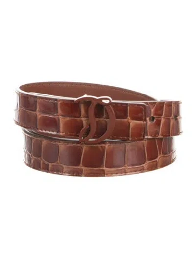 Pre-owned Christian Louboutin Skinny Embossed Leather Waist Belt In Brown
