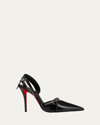 Christian Louboutin Slingy Zip Leather Red Sole Pumps In Black