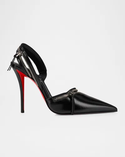CHRISTIAN LOUBOUTIN SLINGY ZIP LEATHER RED SOLE PUMPS