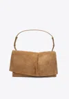 Christian Louboutin Small Baggy Suede Shoulder Bag In Sand