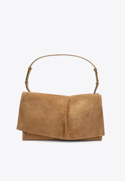 Christian Louboutin Small Baggy Suede Shoulder Bag In Sand