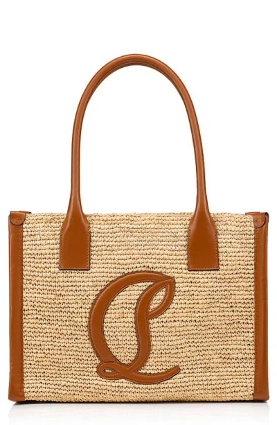 CHRISTIAN LOUBOUTIN SMALL BY MY SIDE RAFFIA & LEATHER TOTE