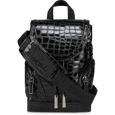 Christian Louboutin Small Explorafunk Croc Embossed Leather Backpack In Black