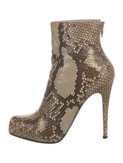 Pre-owned Christian Louboutin Snakeskin Animal Print Boots In Neutral