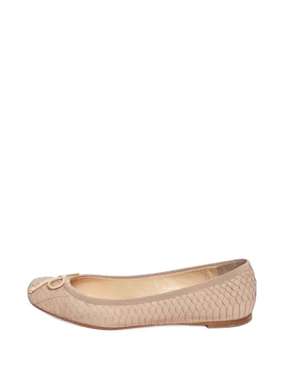Pre-owned Christian Louboutin Snakeskin-effect Ballet Flats In Neutrals