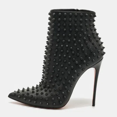 Pre-owned Christian Louboutin Snakilta Spike Size 38.5 Black Leather Ankle Length Boots
