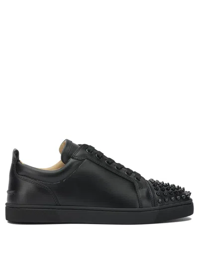 Christian Louboutin Louis Junior Spikes Cap-toe Leather Sneakers In Black