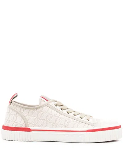 Christian Louboutin Low Top Sneakers With Red Monogram In Beige
