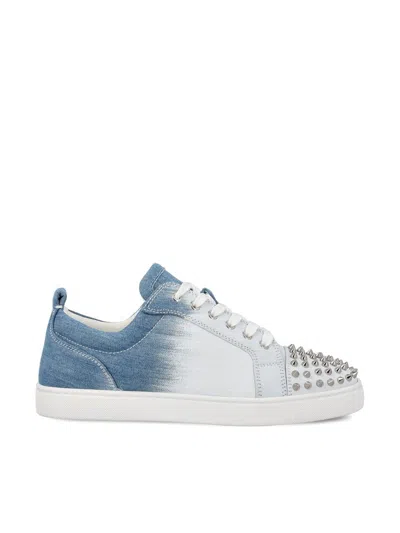 Christian Louboutin Men's Louis Junior Spikes Denim Low-top Sneakers In Multi