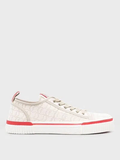 Christian Louboutin Low Top Sneakers With Red Monogram In Beige