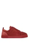 Christian Louboutin Spiked Flat Sneakers Round Toe In Red