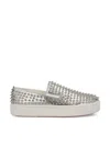 Christian Louboutin Spikeboat Leather Slip-on Sneakers In Silver