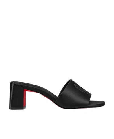 Christian Louboutin Leather Logo Red Sole Mule Sandals In Black