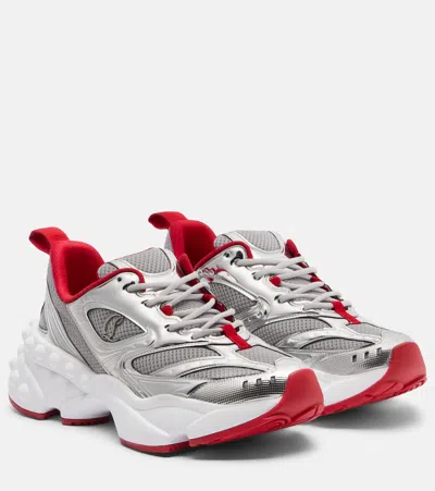 Christian Louboutin So Flo Metallic Leather-trimmed Mesh Sneakers In Silver