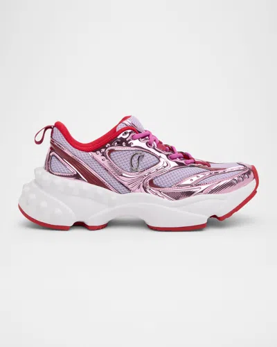 Christian Louboutin So Flo Mesh & Metallic Leather Runner Sneakers In White