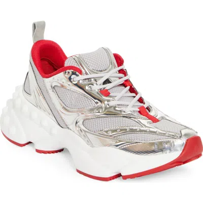 Christian Louboutin Low Top Sneakers Chunky Sole Metallic Detailing In Silver