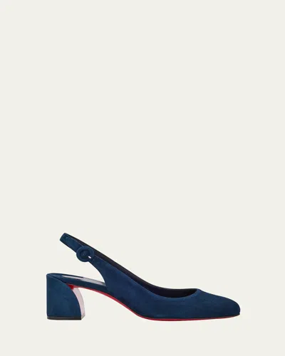 Christian Louboutin So Jane Suede Red Sole Slingback Pumps In Marine