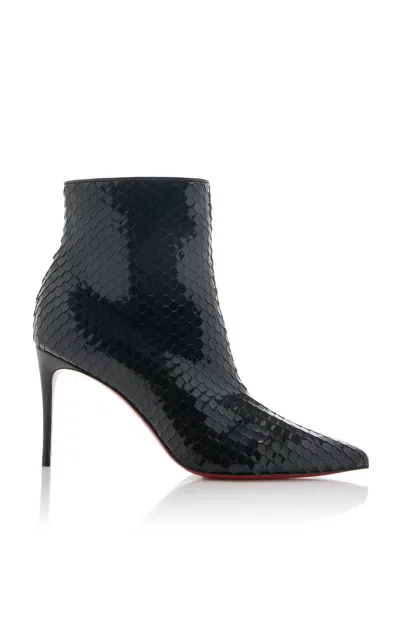Christian Louboutin So Kate 85mm Croc-effect Patent Leather Ankle Boots In Black
