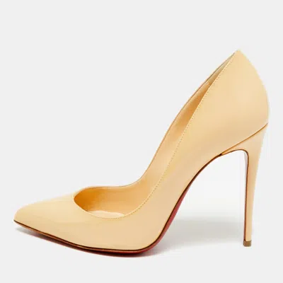 Pre-owned Christian Louboutin So Kate Size 35 Beige Patent Leather Pumps In Sand