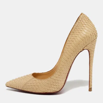 Pre-owned Christian Louboutin So Kate Size 39 Beige Python Leather Pumps In Sand