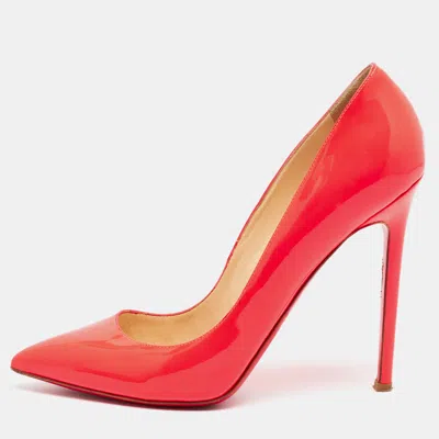 Pre-owned Christian Louboutin So Kate Size 40.5 Neon Coral Patent Leather Pumps In Pink