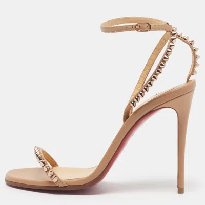 Pre-owned Christian Louboutin So Me Size 35 Beige Leather Ankle Strap Sandals