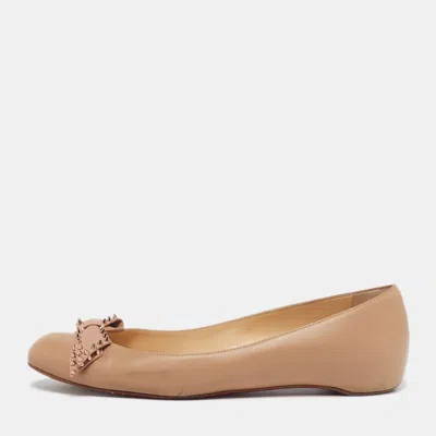 Pre-owned Christian Louboutin Sonietta Size 40 Beige Leather Ballet Flats In Sand